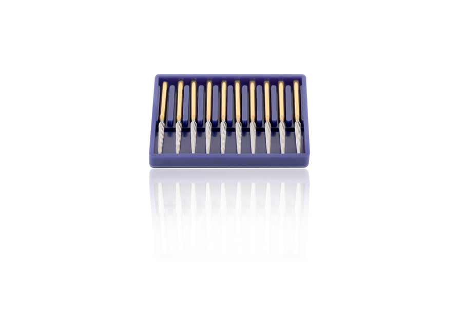 7714 Gold Carbide Bur – Long Flame Shape for Orthodontics